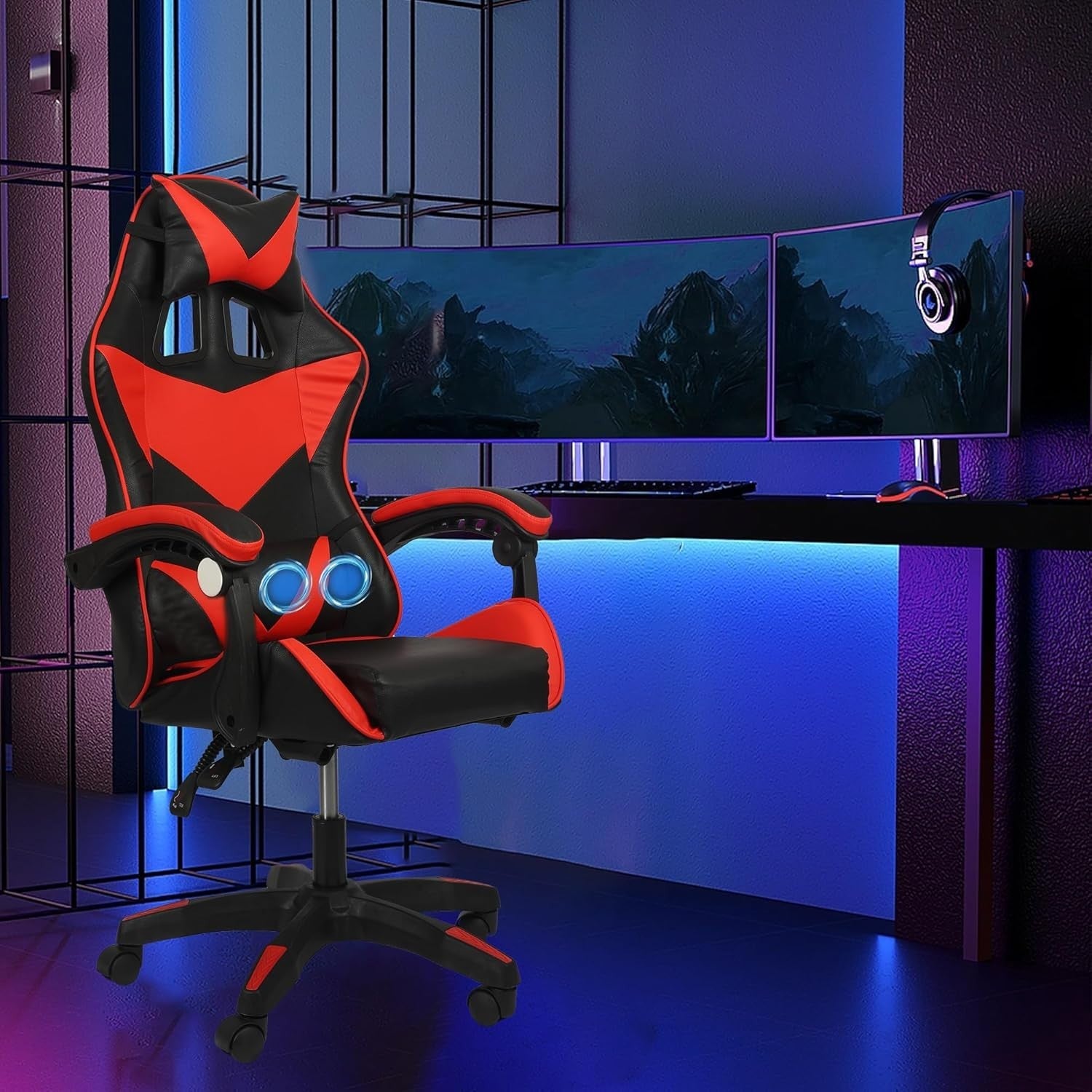 Ergonomic Gaming Chair w/ Massage High Back Faux Leather Office Desk Swivel