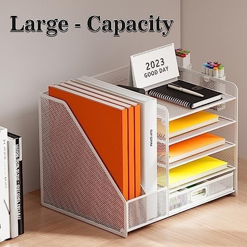 5 Tier Desk Organiser File Holder White Mesh Paper Tray Drawer Storage