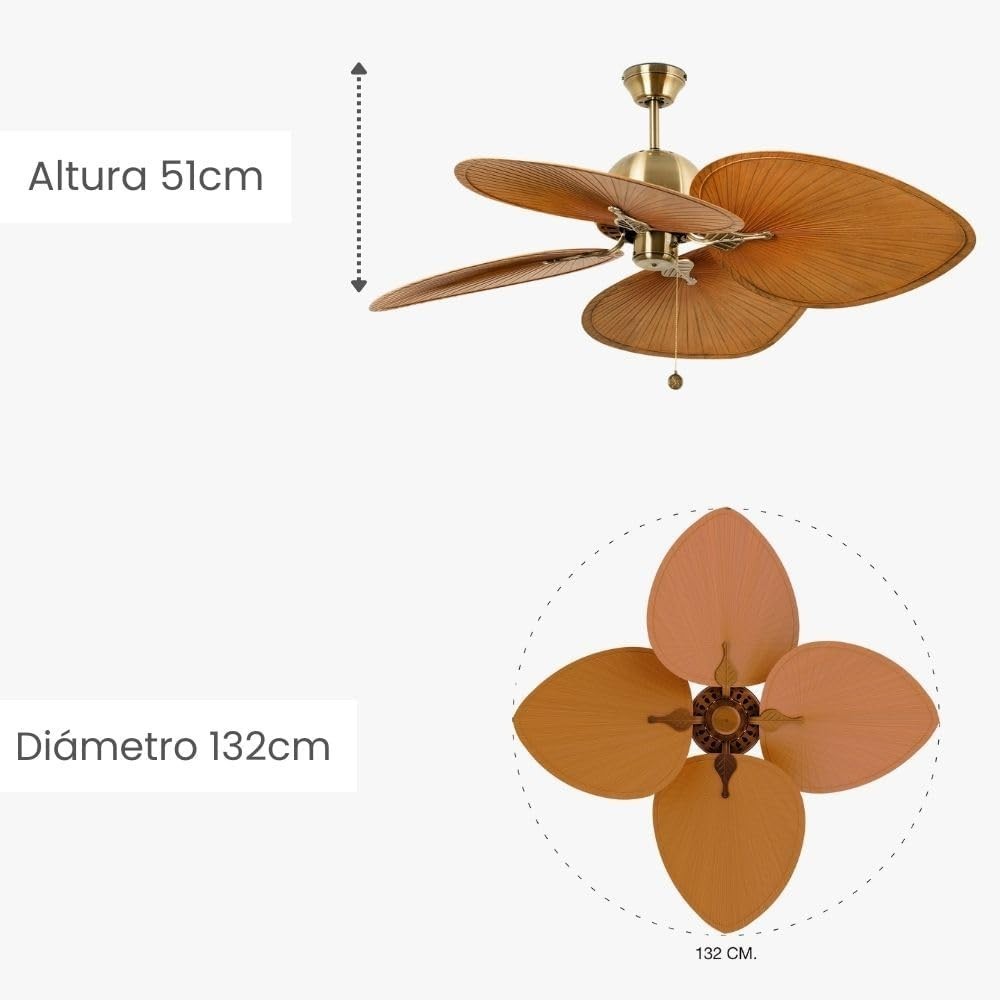 FARO BARCELONA CUBA 52" Ceiling Fan, Old Gold, Pull Chain, 3-Speed