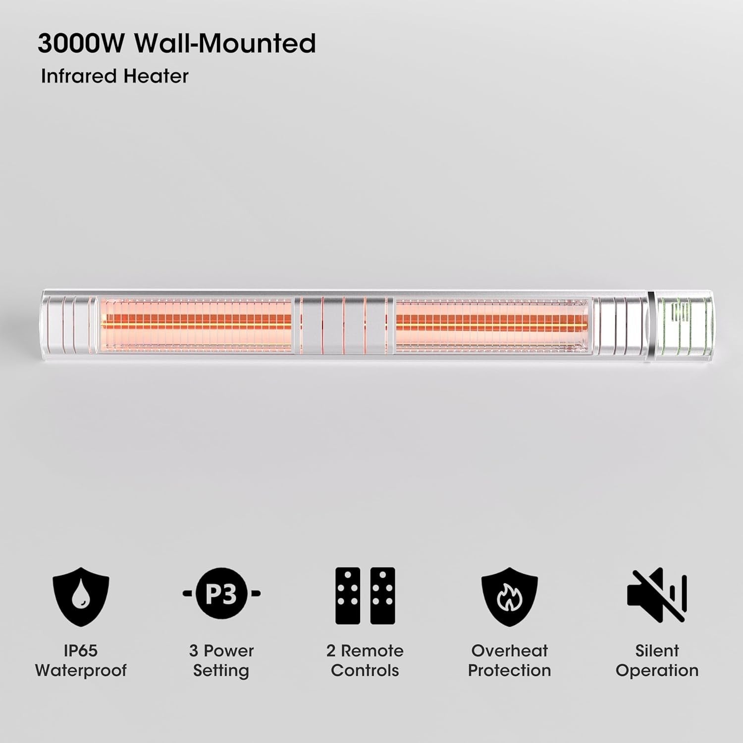 3000W Wall Mounted Outdoor Electric Patio Heater 3 Heat Levels IP65 Waterproof