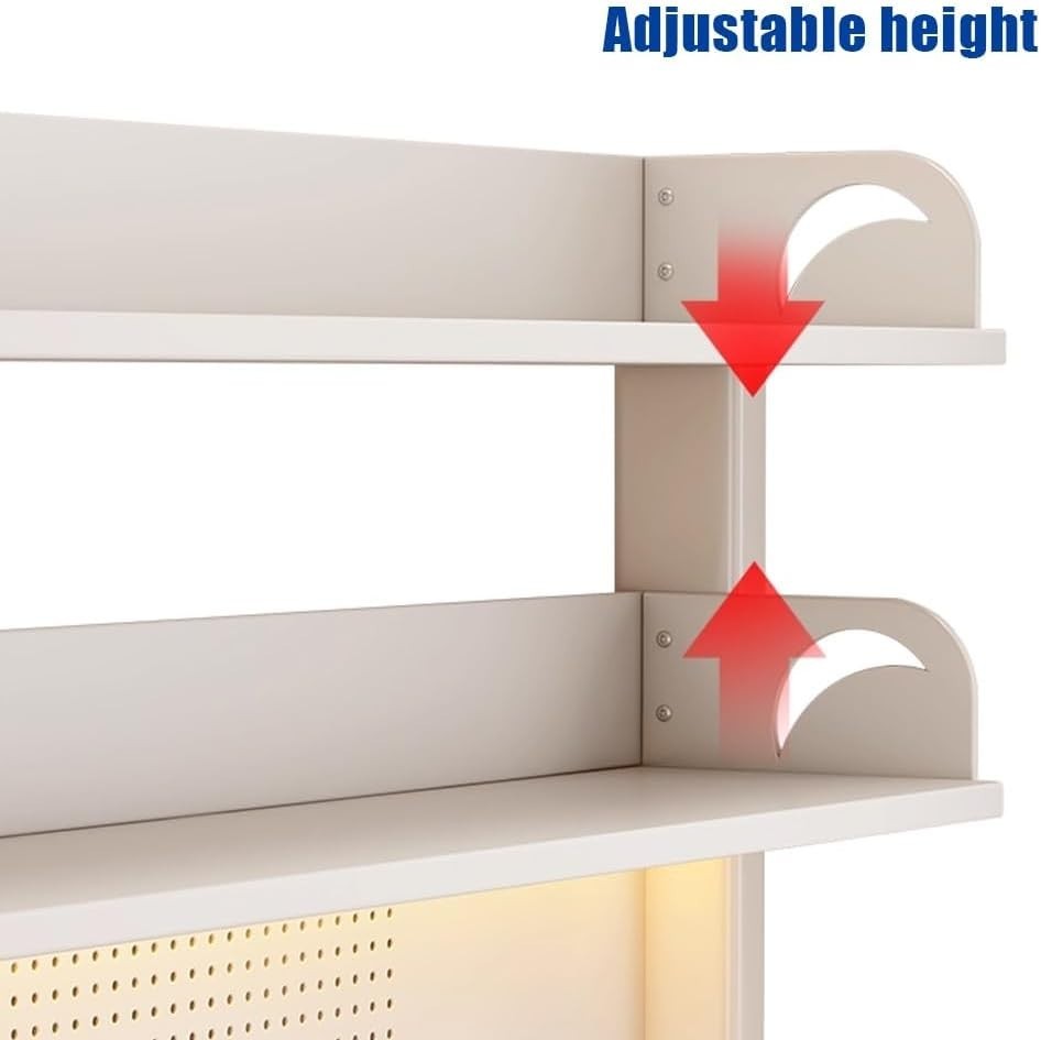 108x63cm Clamp-On Desktop Bookshelf 3-Tier Desk Hutch Pegboard Organizer Shelf