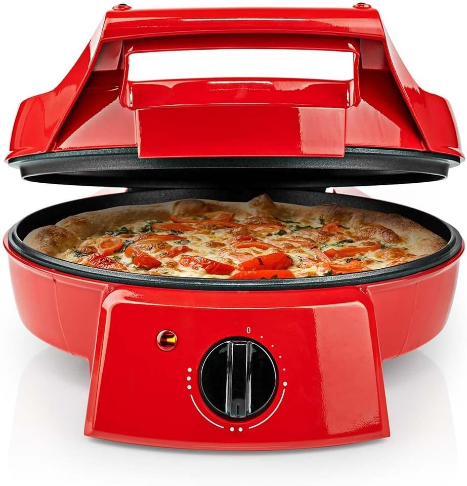 12" Electric Pizza Maker 1800W | Non-Stick Grill & Oven | 3 Heat Settings Retro