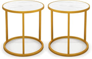 Luxury Marble Top Side Tables Set of 2 – Round Gold Metal Frame Small End Tables