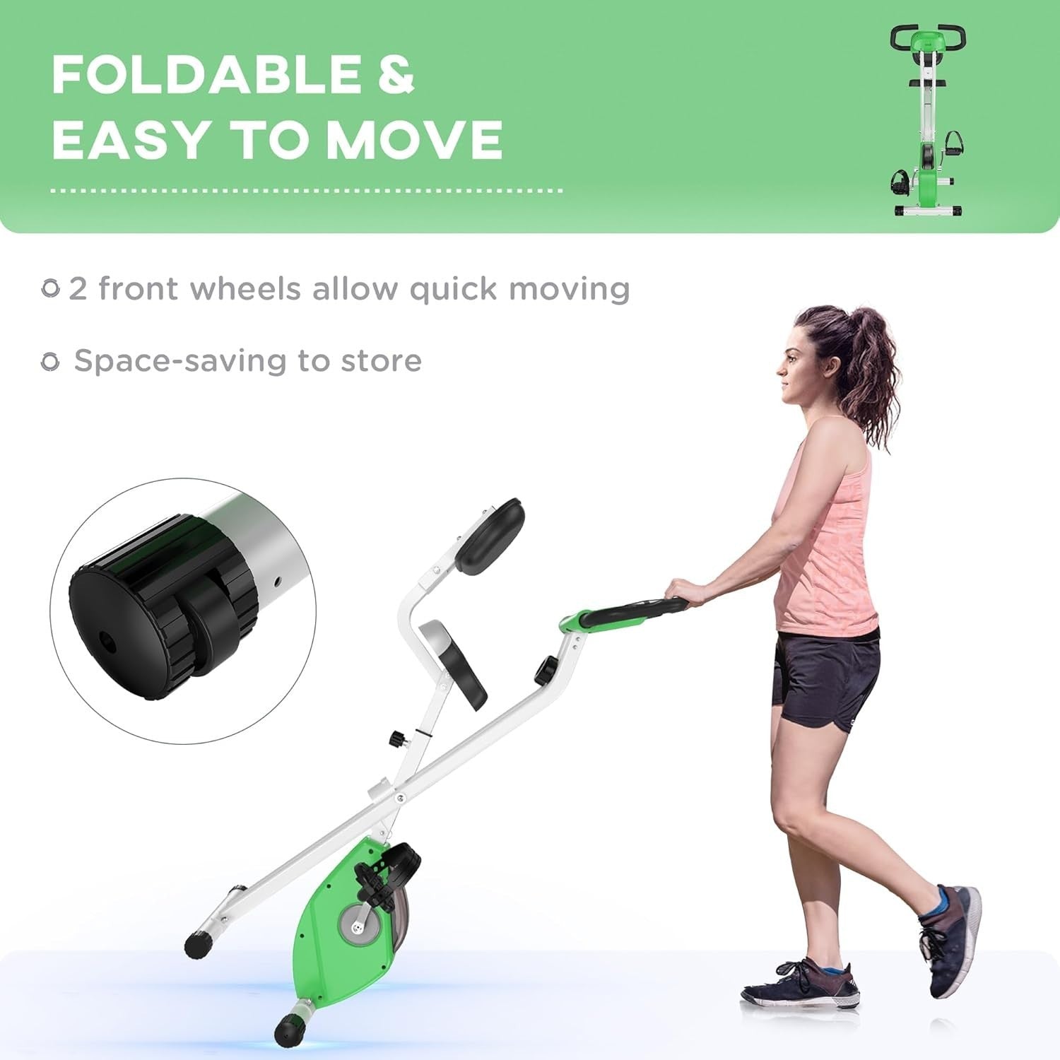 Folding Exercise Bike Green 8-Level Magnetic Resistance LCD Pulse Sensor