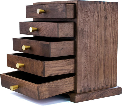 Black Walnut Jewelry Cabinet 5 Drawer Luxury Wooden Organizer Armoire