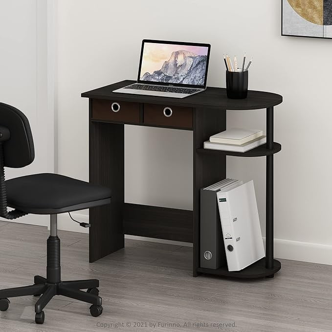 Compact Laptop Desk Study Writing Table Storage Shelves Espresso Brown
