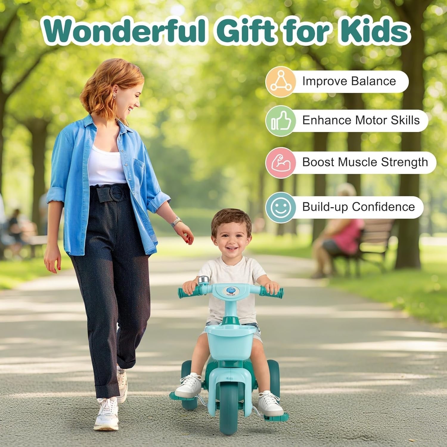 Kids Tricycle 3 Wheel Toddler Trike Front Rear Storage Basket Age 3-5