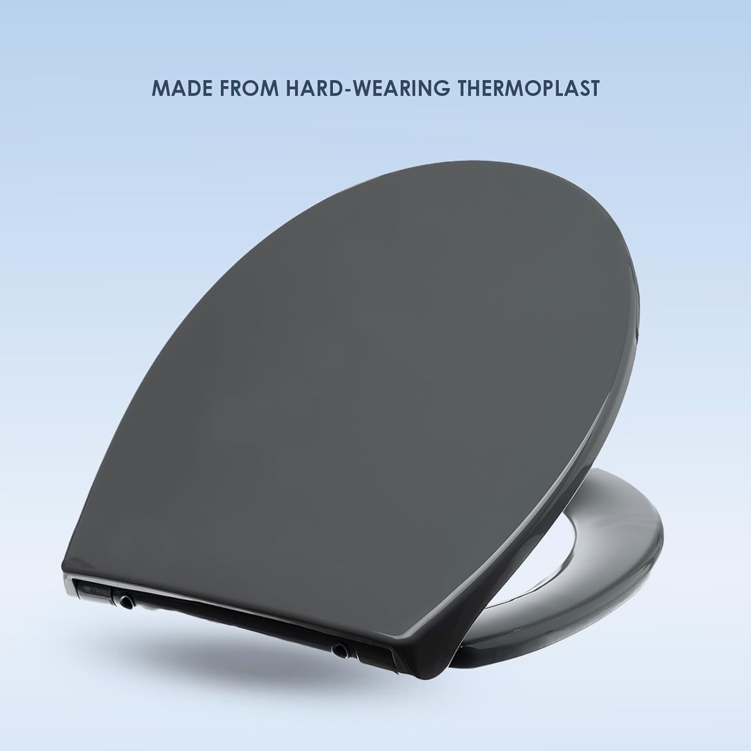 Grey Oval Toilet Seat Thermoplastic Quick Release Top & Bottom Fix 44.5x37cm