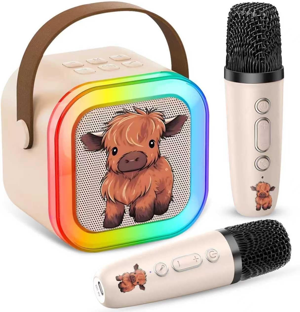Kid Karaoke Machine 2 Wireless Mics Bluetooth LED Speaker
