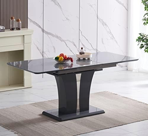 Extending Glass Dining Table 180x80cm Grey Modern 6 Seater Grey
