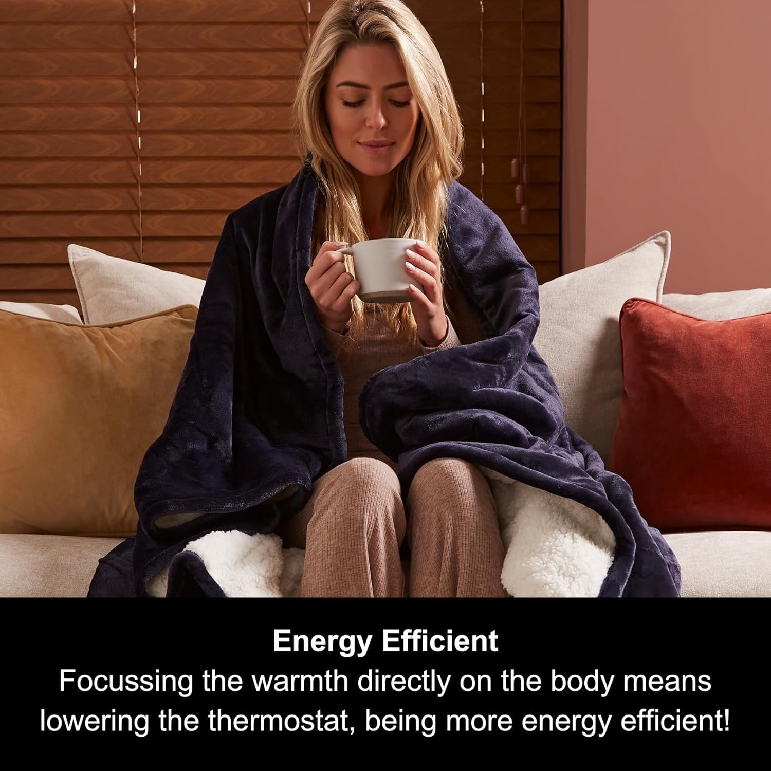 Electric Heated Throw Blanket 200x180cm Teddy Fleece 9 Heat Washable Navy