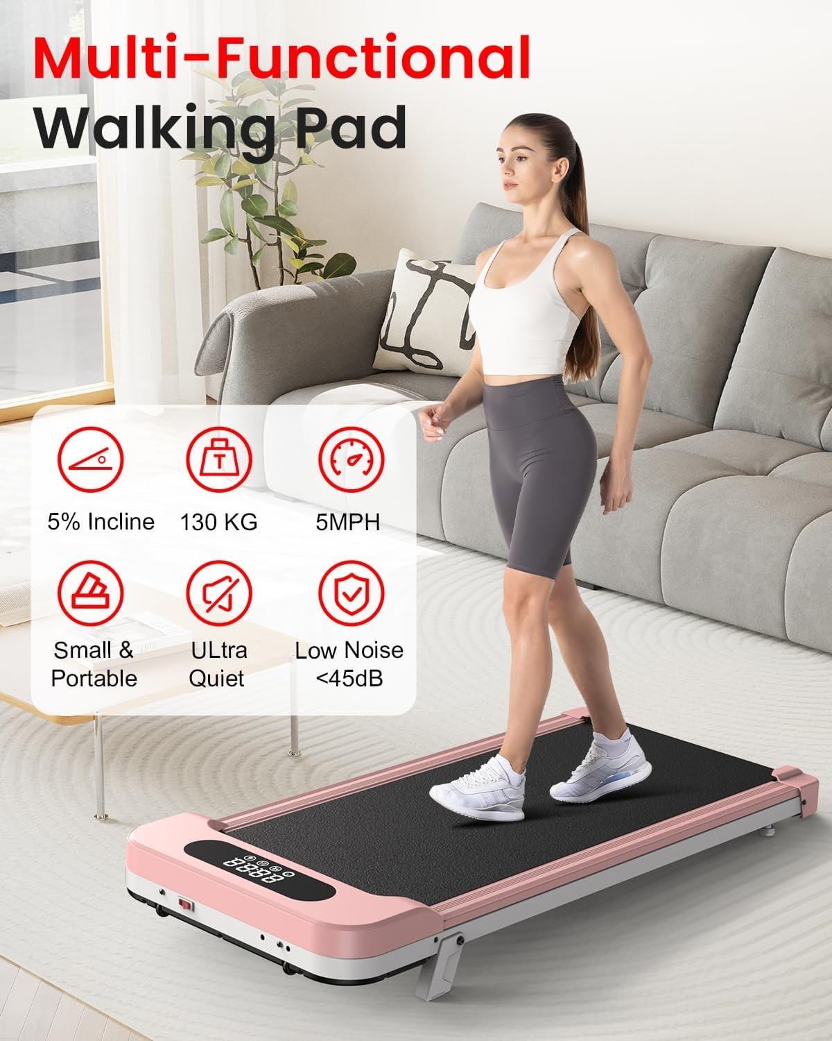 Under Desk Walking Treadmill 7% Incline Compact Quiet Home Office Gym