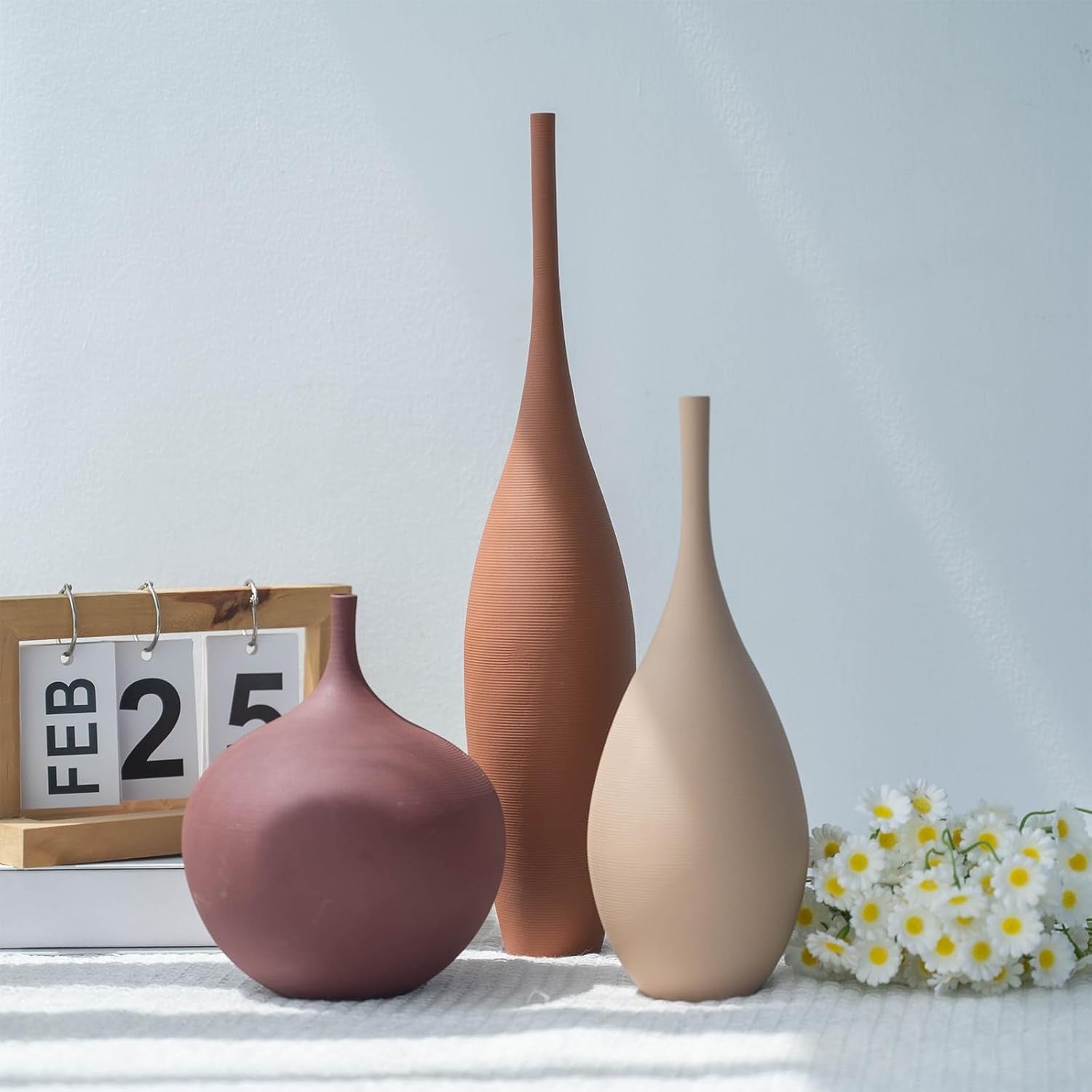 Ceramic Vase Set of 3 Modern Farmhouse Minimalist Table Centerpiece