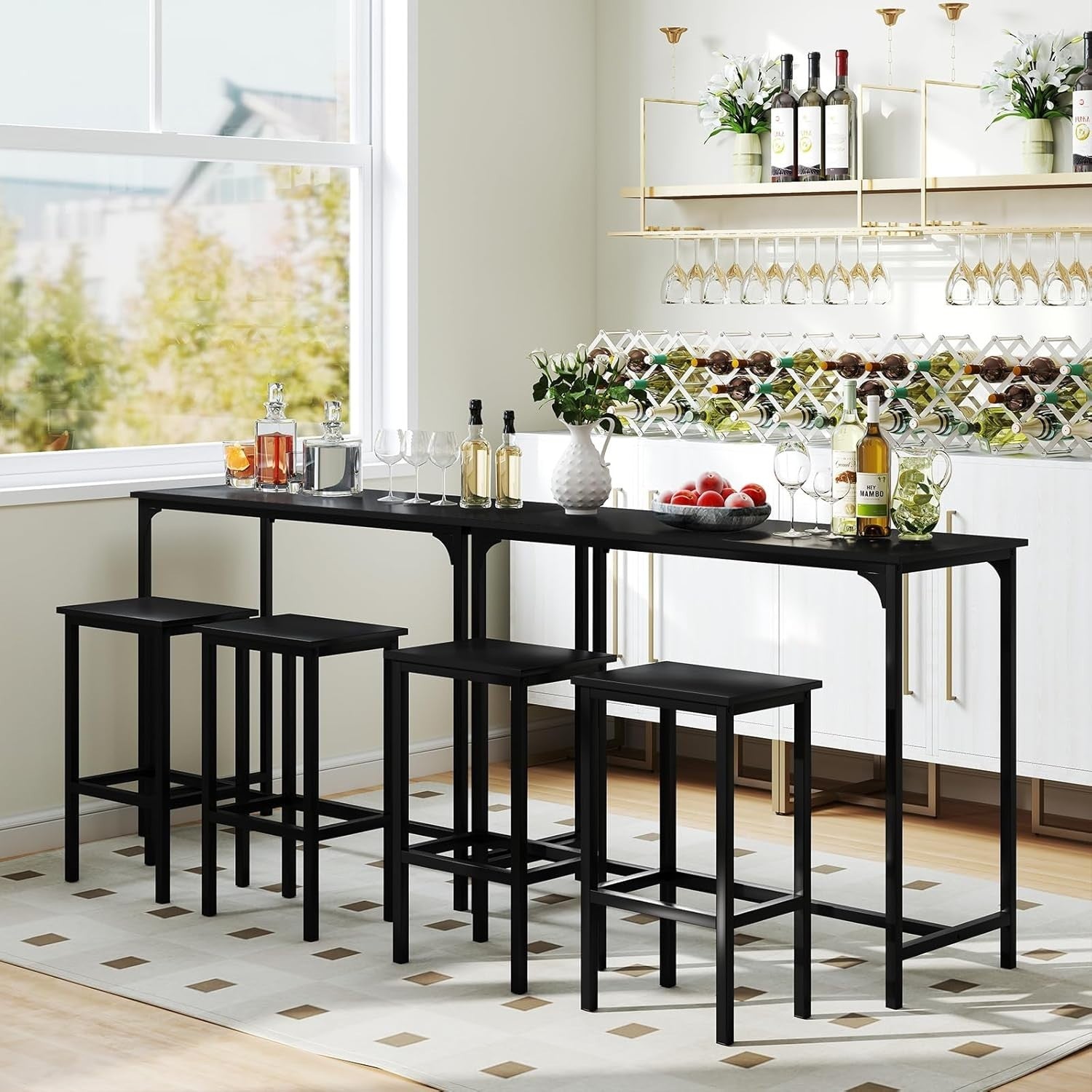3PCS Bar Table Set with 2 Stools Counter Height Dining Set Space Saving Black