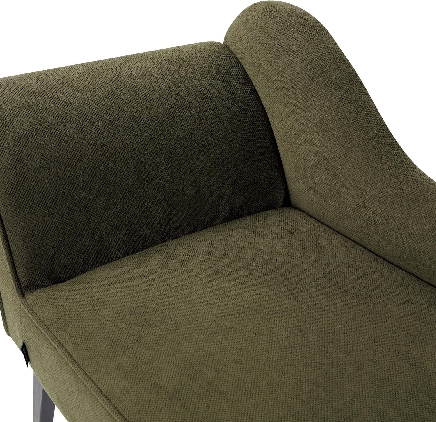 Olive Green Fabric Chaise Lounge | Left Hand, Retro Design, Black Legs, 118cm