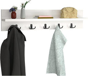 Wall Mounted Coat Rack 80cm White Shelf 5 Hooks Floating Entryway Storage