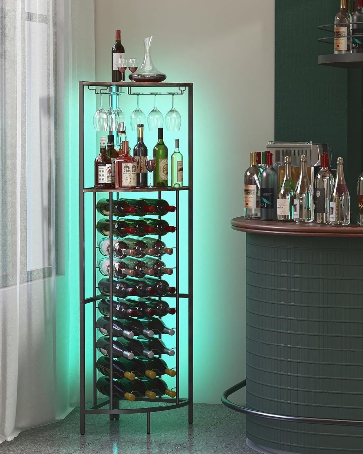 Corner Wine Rack Cabinet with LED Lights, 30 Bottle Storage & Glass Holder Bar