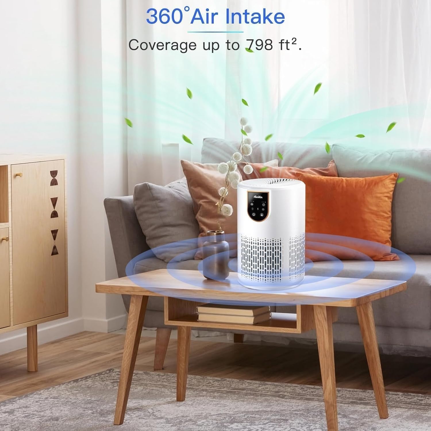 Bedroom Air Purifier H13 HEPA 5 Stage Quiet 25dB Pet Odor Smoke