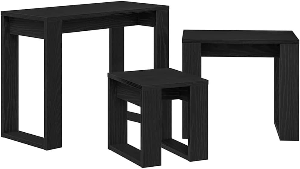 Space Saving Nesting Coffee Table Set 3 Black Oak Wood Modern End Tables
