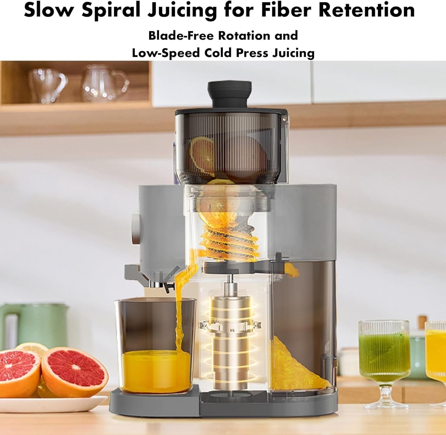 Green Cold Press Juicer 5.2in Feed Chute Whole Fruit High Yield Easy Clean