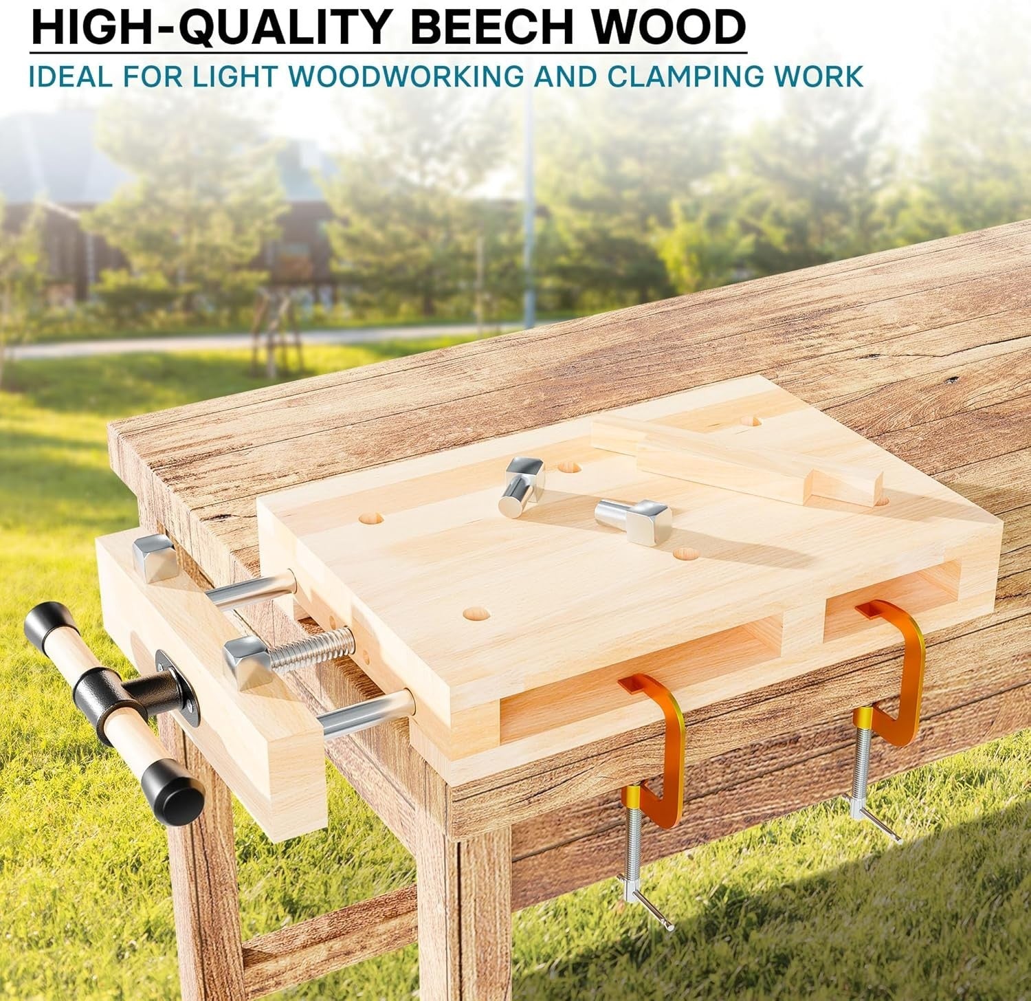 Portable Mini Workbench with Vice Beech Wood Clamp Table for Woodworking