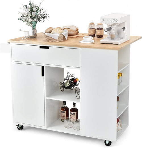 Large Kitchen Island Cart on Wheels with Extendable Wood Top Storage