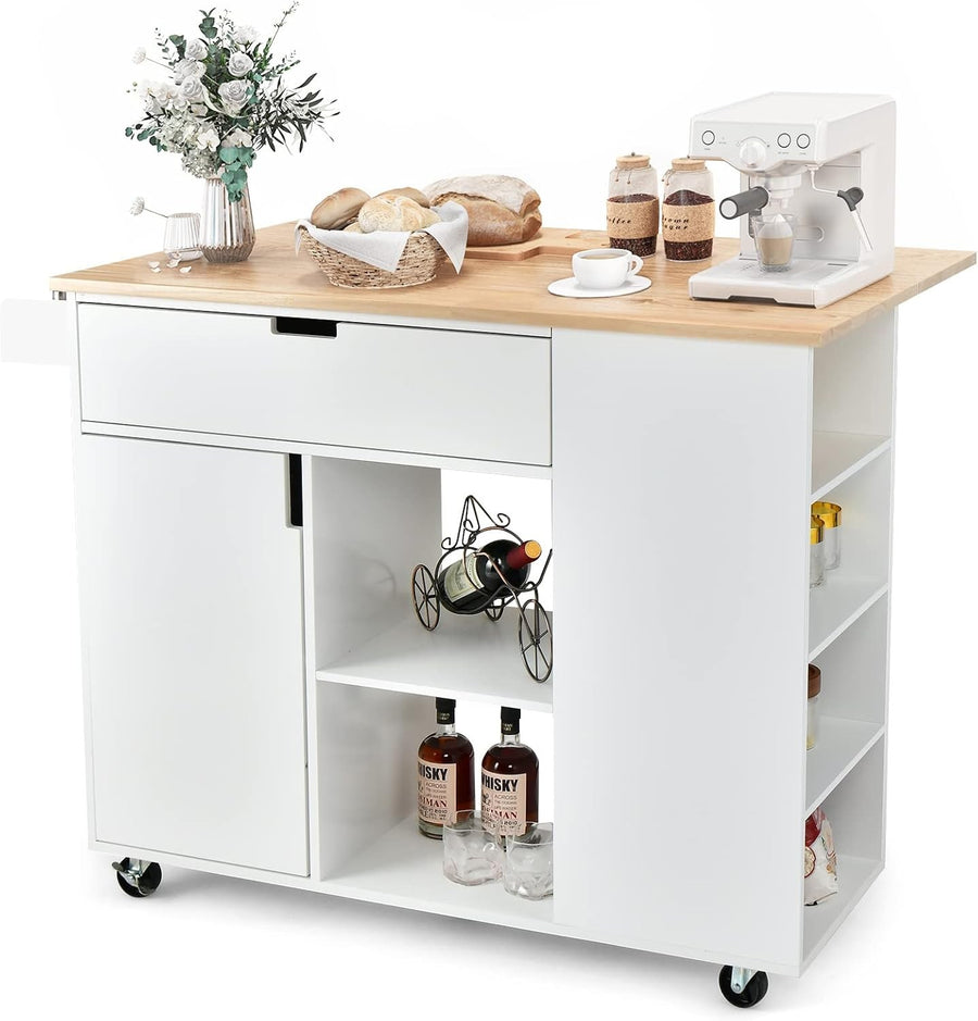 Large Kitchen Island Cart on Wheels with Extendable Wood Top Storage