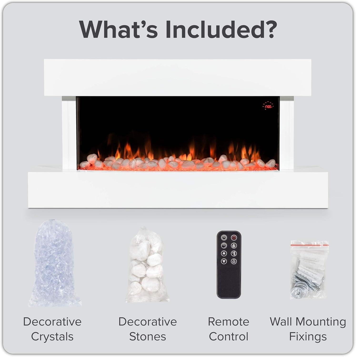 46" Wall Mounted Electric Fireplace White LED Flame Heater Pebble Log
