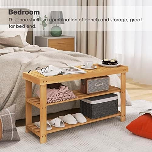 3-Tier Natural Bamboo Shoe Rack Bench with Storage Shelf & Modern Design