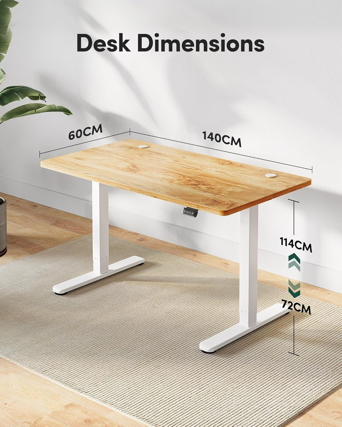 Electric Standing Desk 140x60cm White Frame Light Brown Adjustable Table