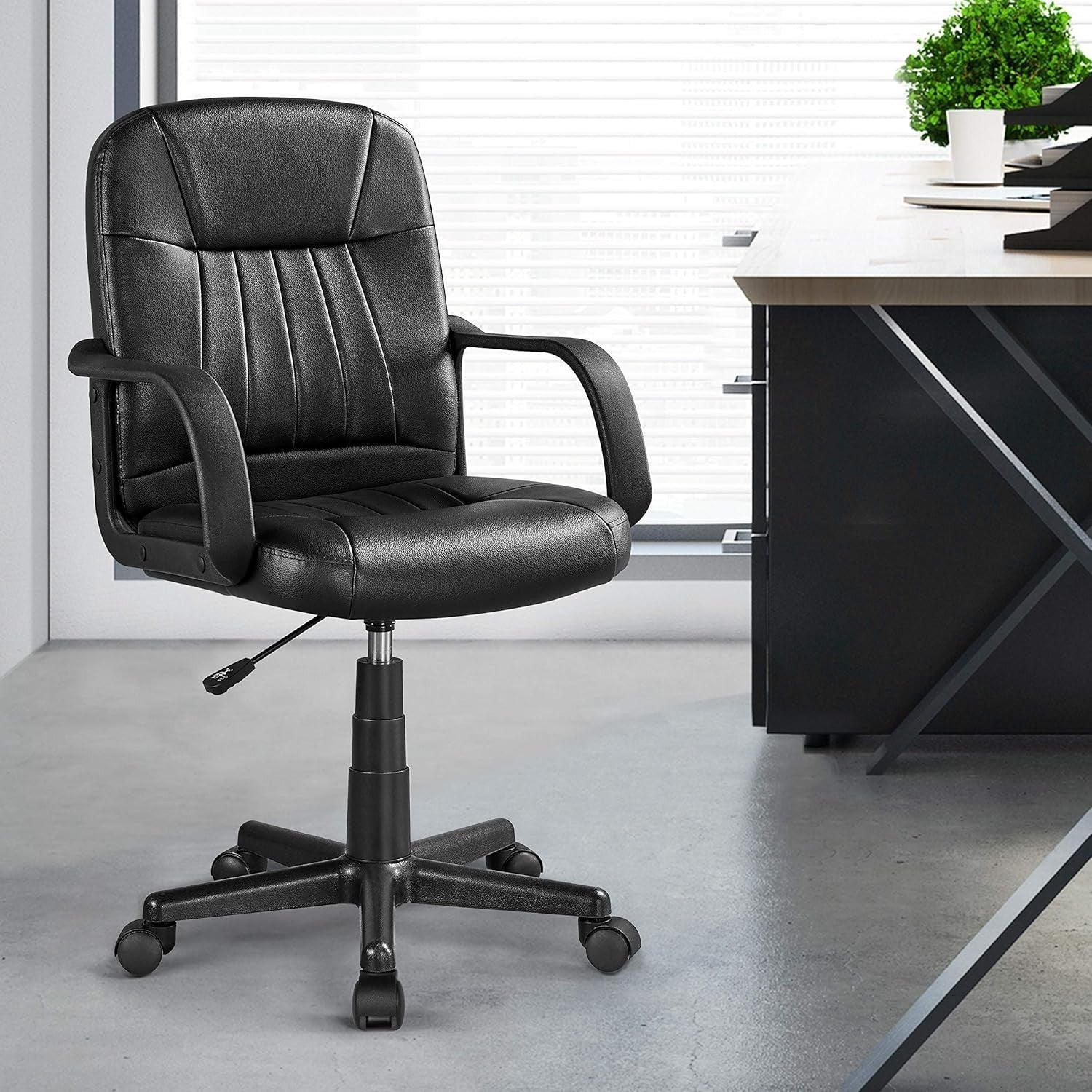Ergonomic Black Faux Leather Office Desk Chair Adjustable Swivel Armrest NEW