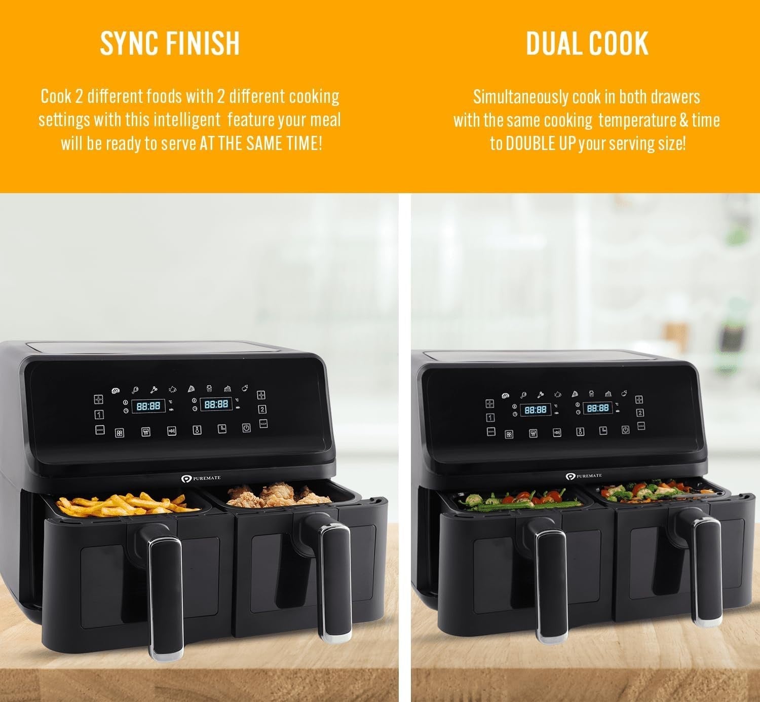 9L Dual Air Fryer | Twin Basket 4.5L+4.5L | 8 Presets | Digital Touch Display