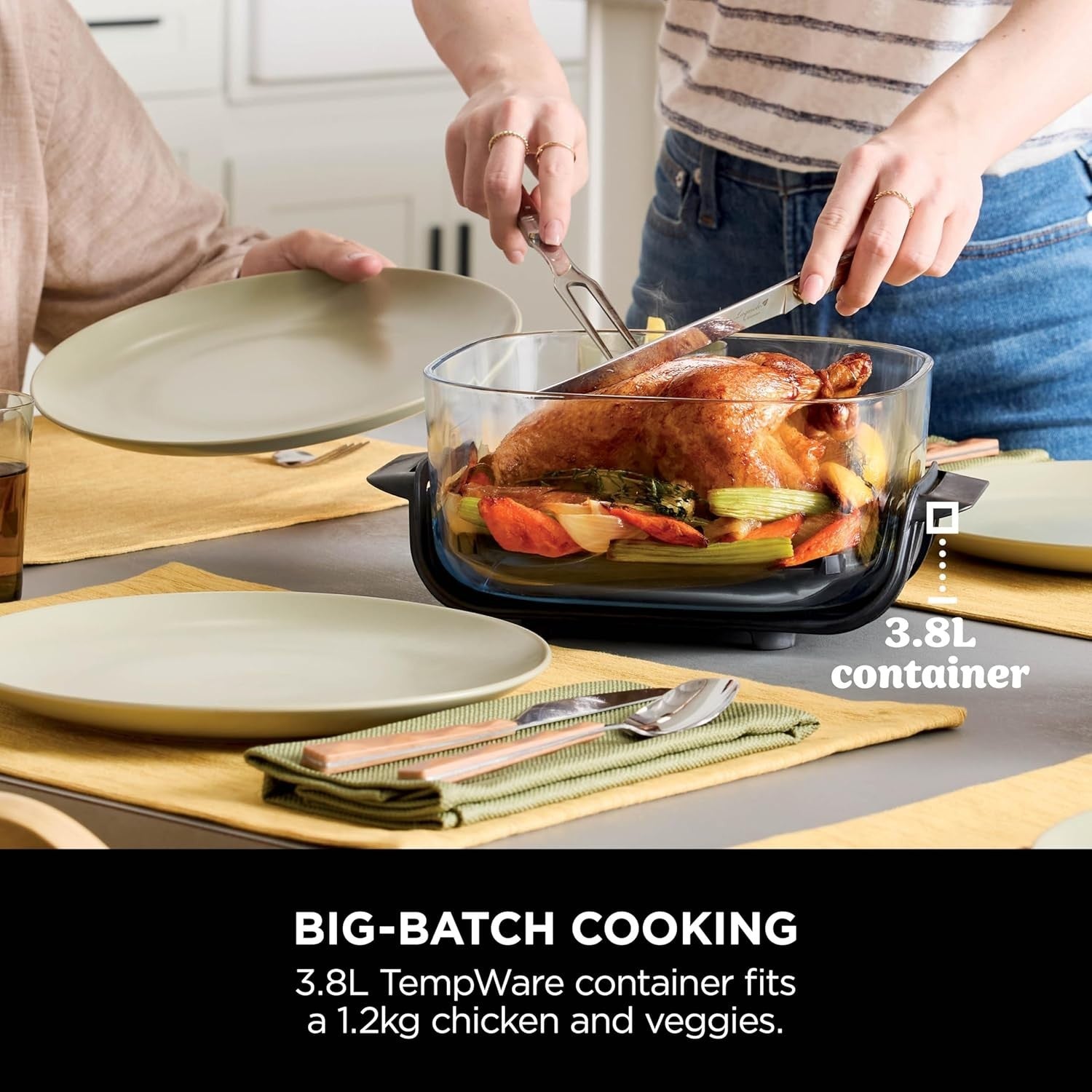Portable Air Fryer 3.8L 4-in-1 ReCrisp Keep Warm Glass Containers 1700W