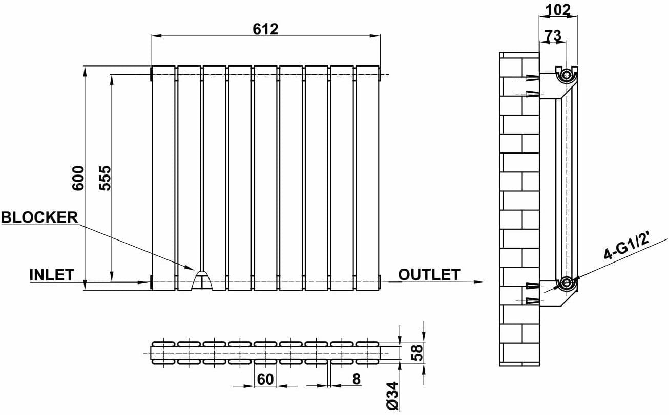 Modern Anthracite Designer Radiator 600x612mm Double Panel Central Heating