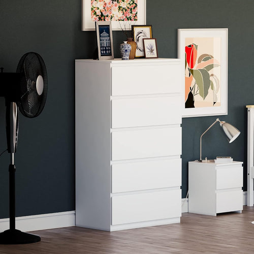Modern 5-Drawer White Chest Storage Unit – Space-Saving, Durable, Stylish