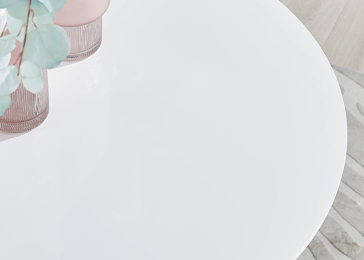 100cm Round Marble Dining Table Gloss White Top Black Metal Legs