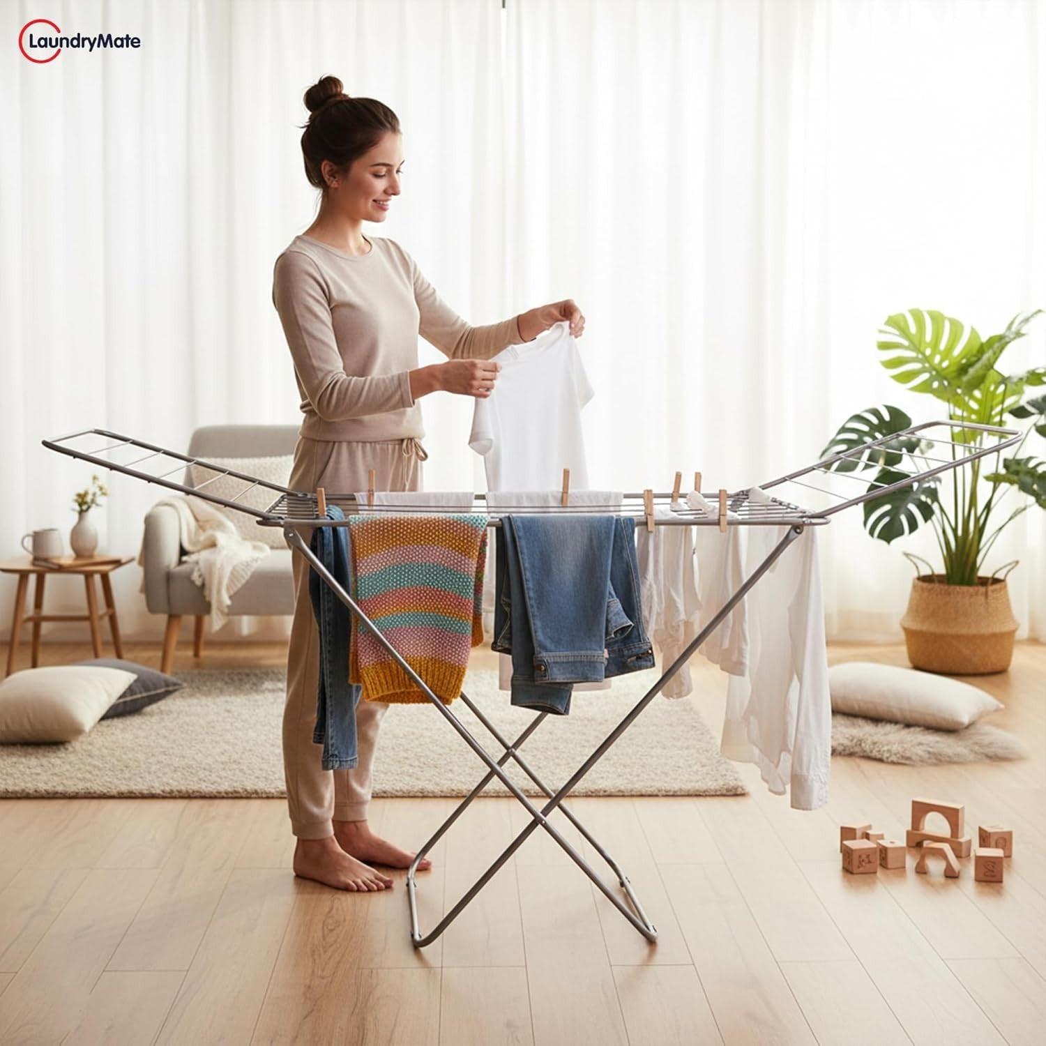 18m Extendable Clothes Airer Winged Folding Laundry Drying Rack Indoor