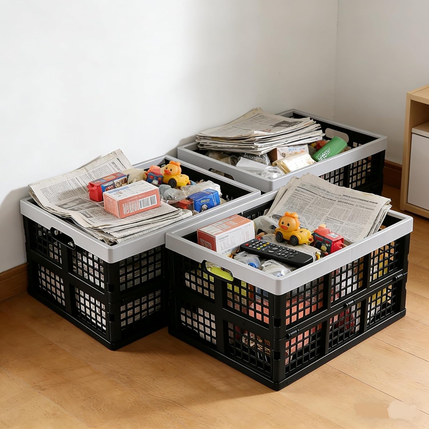 4 Pack 30L Foldable Storage Crates Collapsible Plastic Boxes