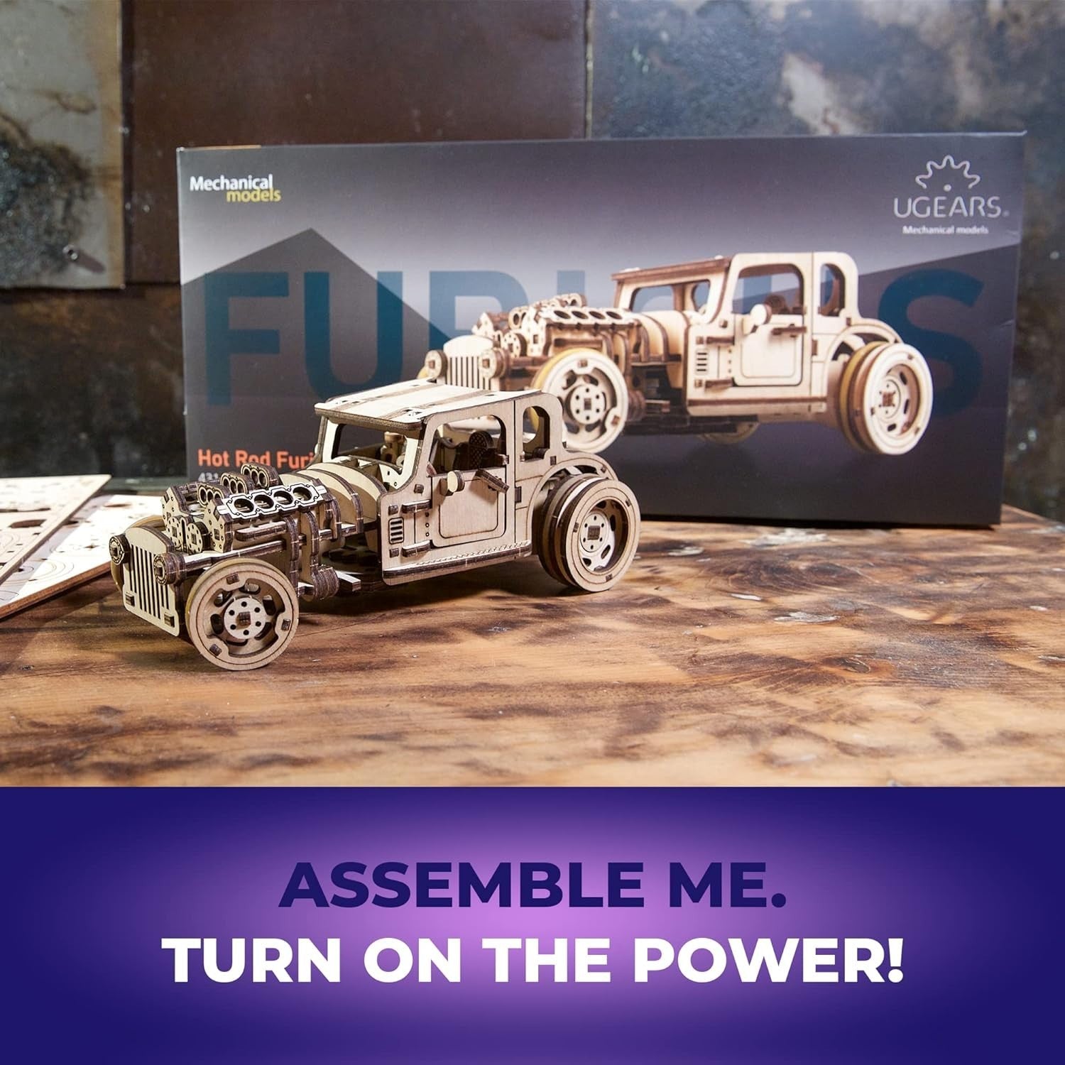 Dual Engine Wooden Car Model Kit with Steering & Locking Doors - DIY Build