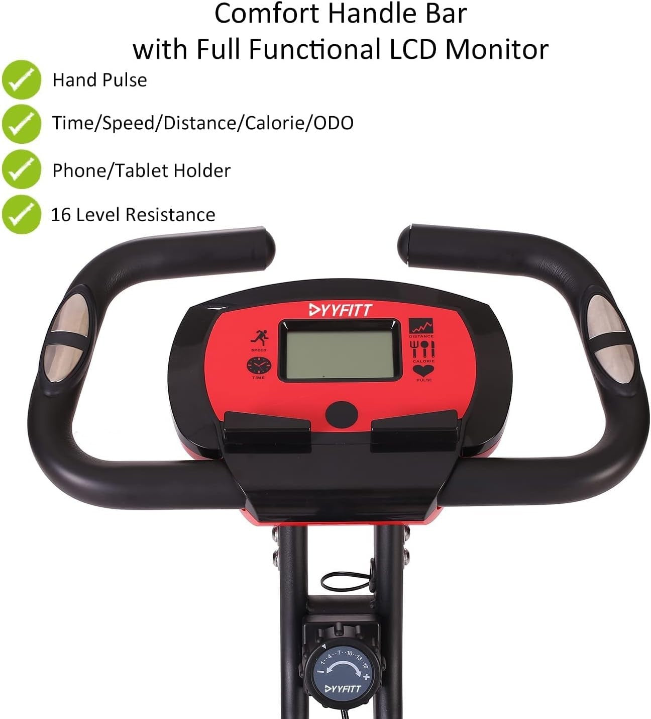 Foldable Magnetic Exercise Bike w/ 16 Levels, Pulse Sensor, Bands & Holder