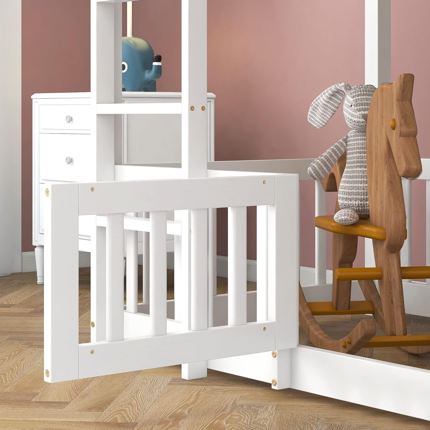 Space-Saving 3FT Kids Bunk Bed with Staircase, Safety Railings & Play Door