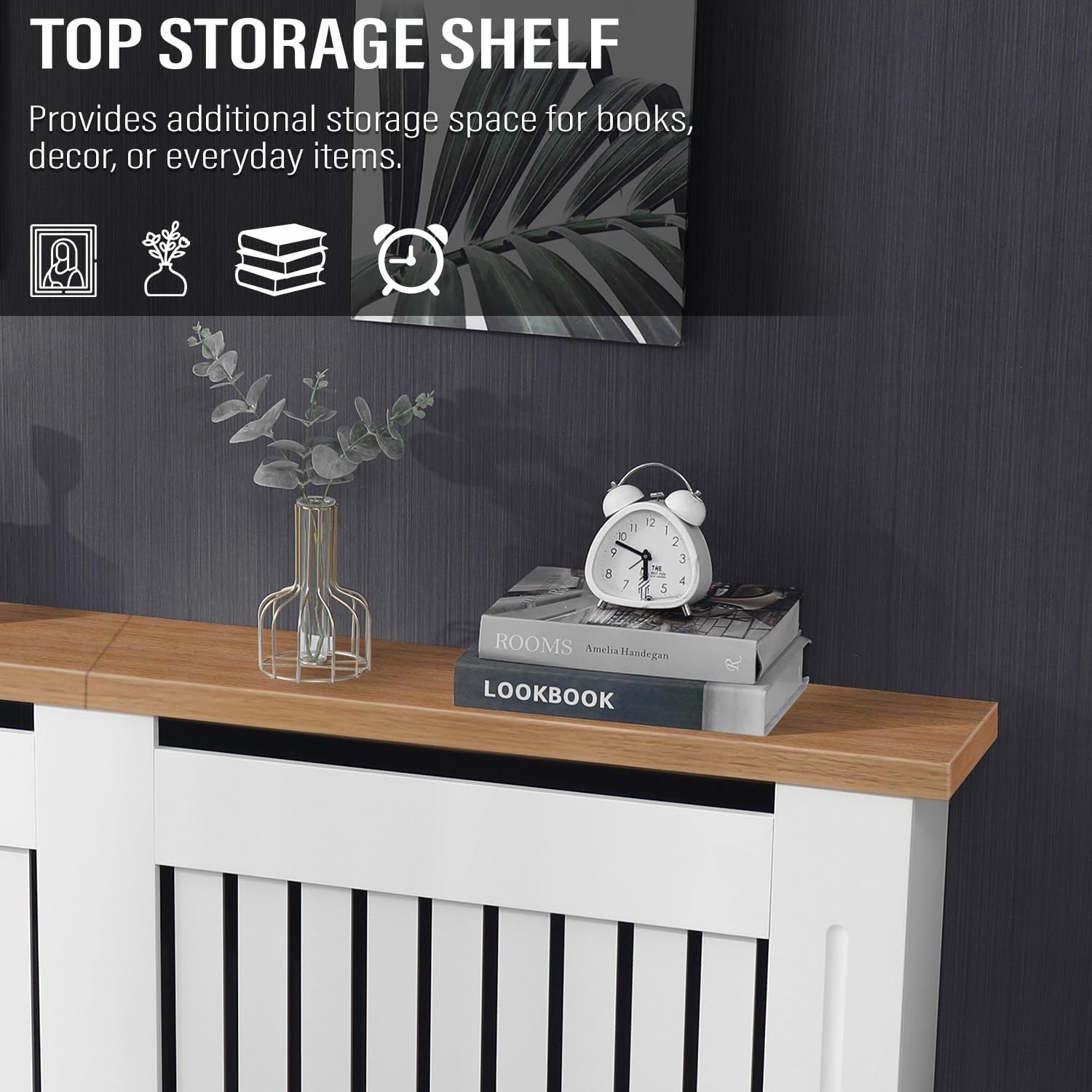 Extra Large White Radiator Cover MDF Cabinet | Modern Vertical Slat Heater Guard