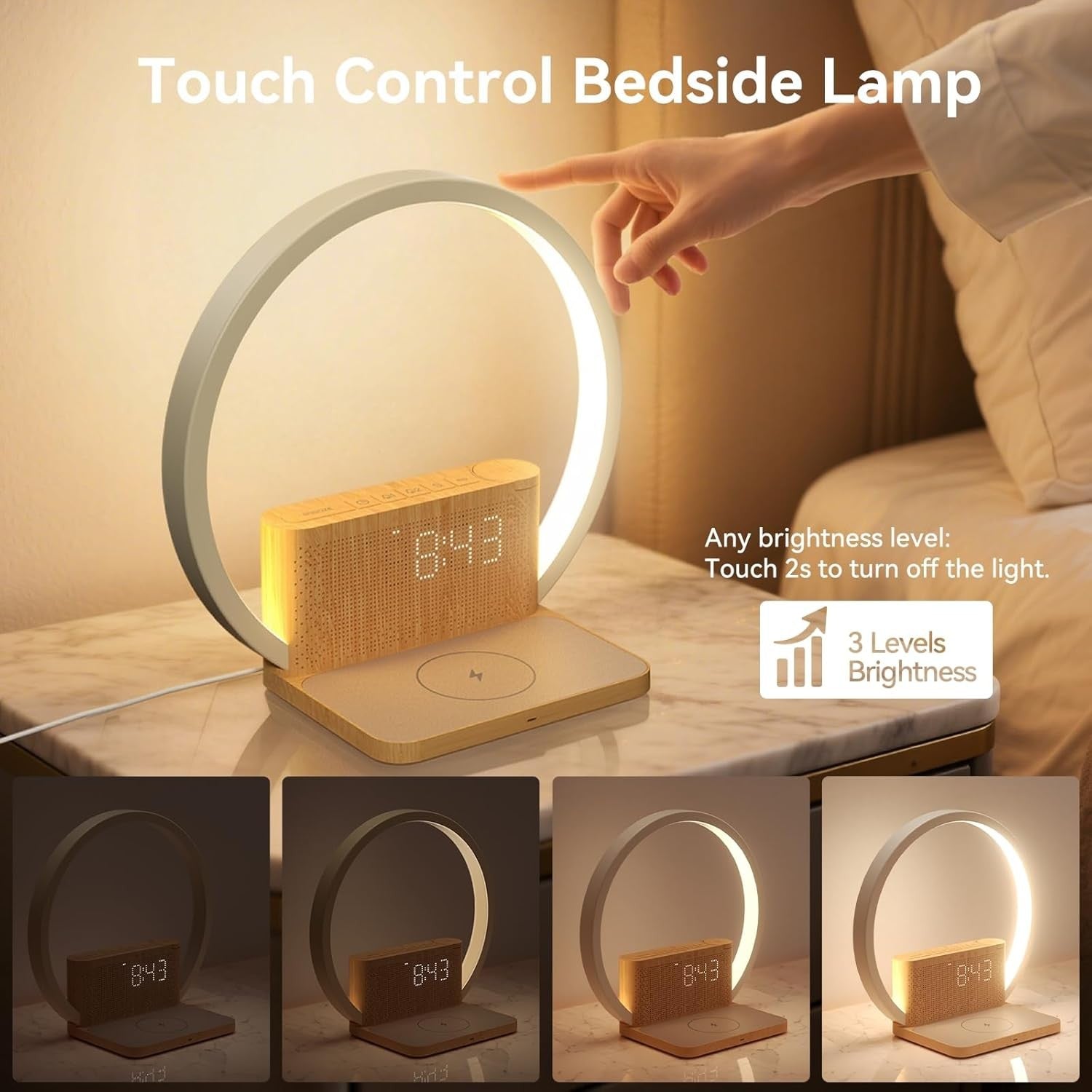 Wake Up Light Sunrise Alarm Clock Wireless Charger Touch Bedside Lamp