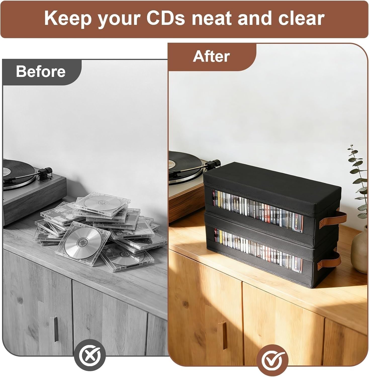 4 Pack CD Storage Boxes with Lid Stackable Organizer Holds 140 CDs