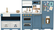 Modular Wooden Kids Play Kitchen Ice Dispenser Blue Toy Set