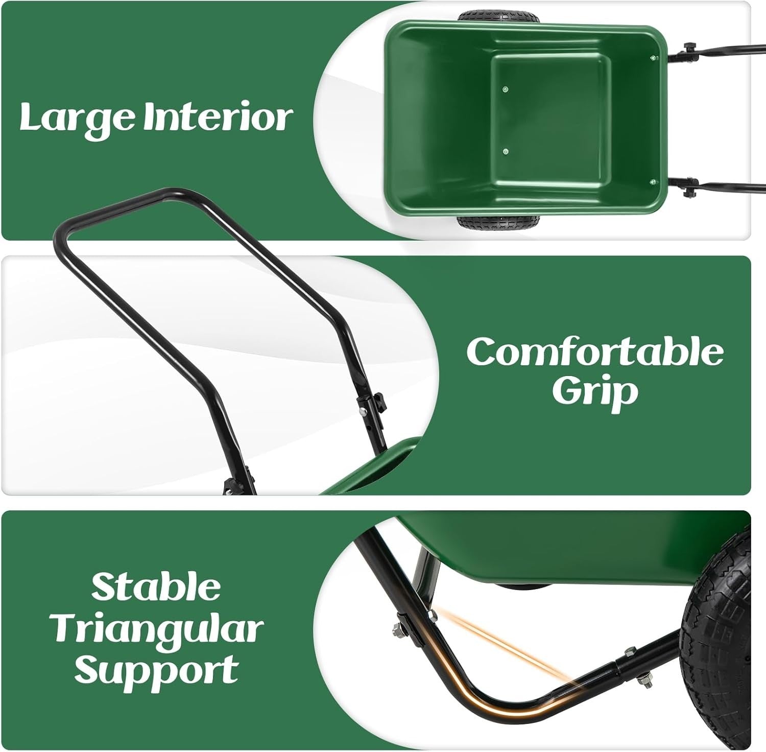 80L 2-Wheel Garden Wheelbarrow Green – Foldable Handle w/ Pneumatic Tyres 100kg