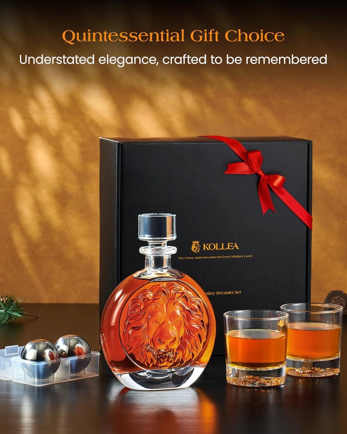 Luxury Lion Whiskey Decanter Gift Set with 2 Glasses & Ice Stones 709ml