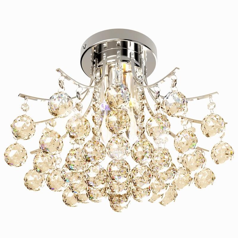 Modern K9 Crystal Flush Ceiling Light Chandelier 3 Way E14 Lamp 40cm Fixture