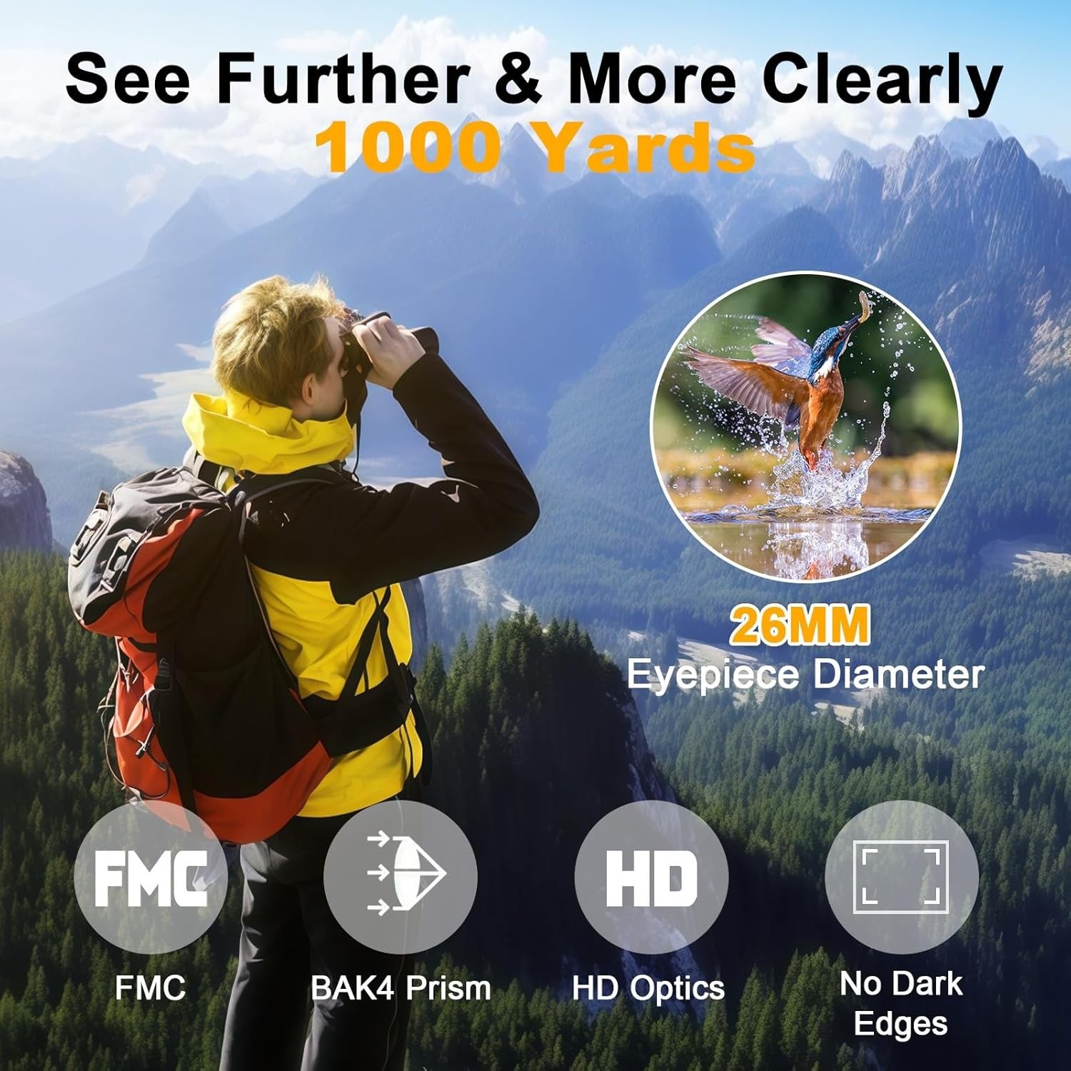 20x50 High Power Binoculars HD Waterproof BAK4 Prism for Bird Watching Travel