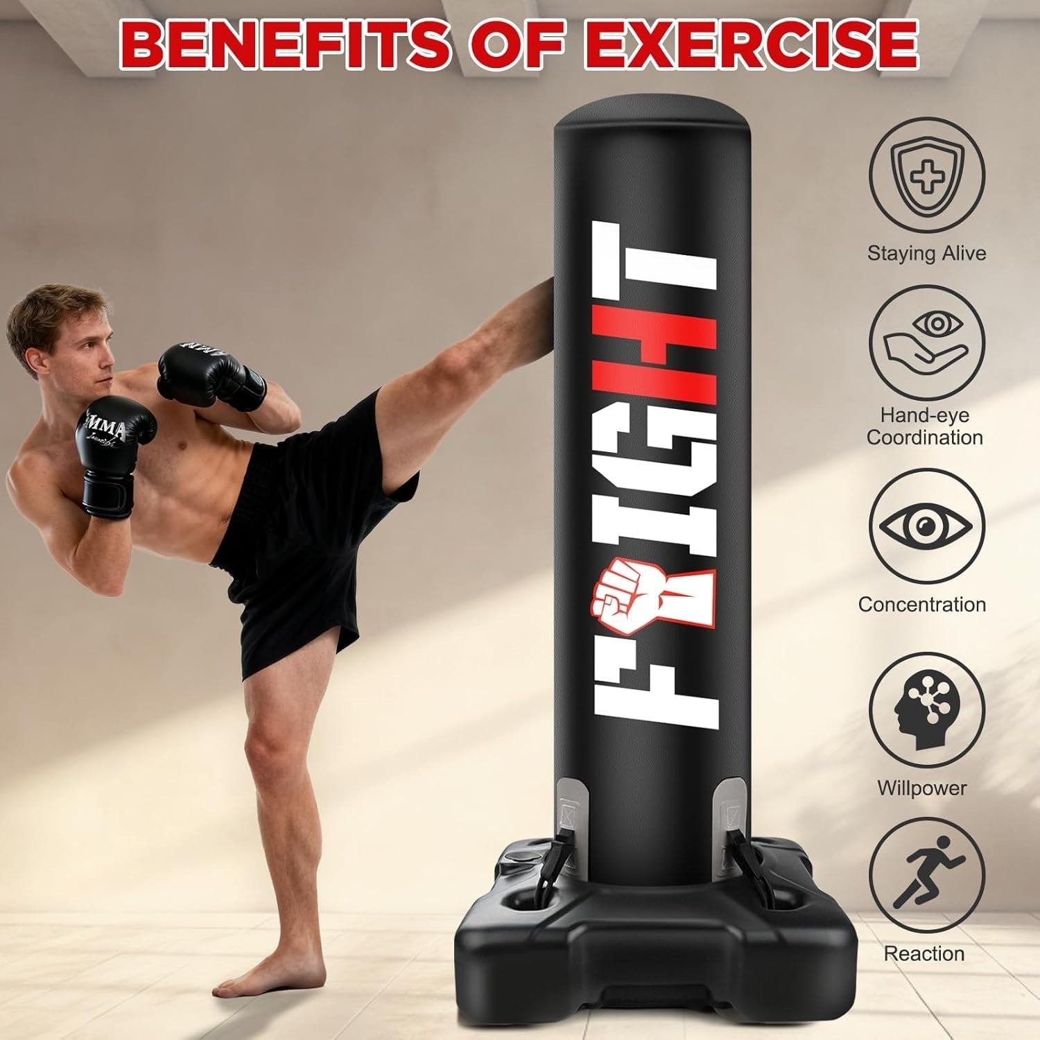 70in Free Standing Punching Bag Heavy Duty MMA Kickboxing Set